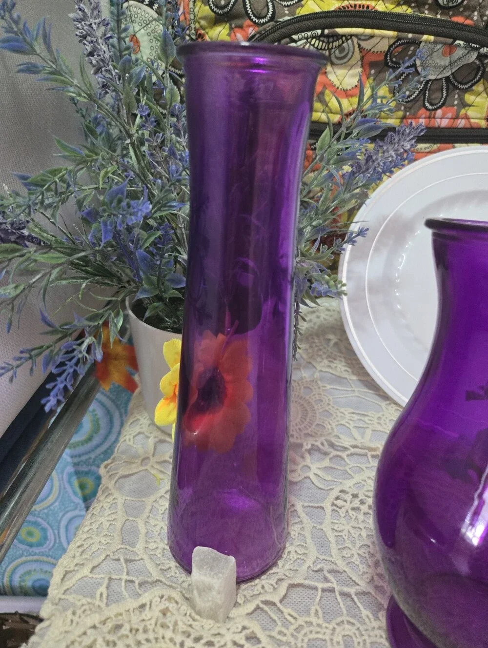 Vintage Purple Amethyst Glass Vase Set 9